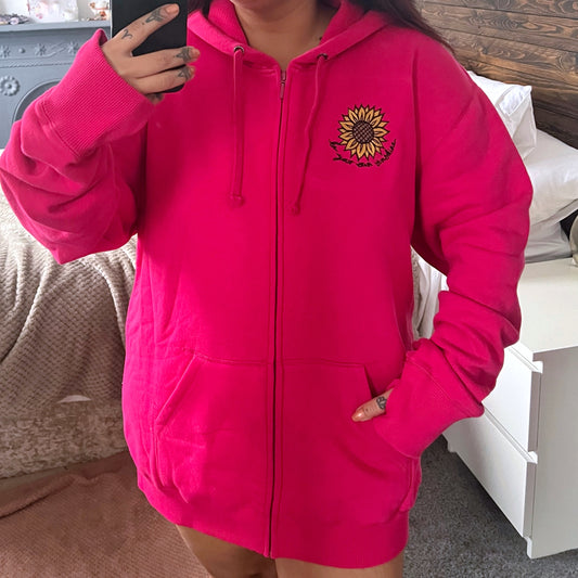 be your own sunshine embroidered zip-up hoodie - hot pink
