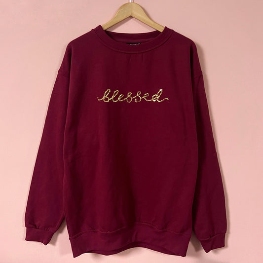 blessed embellished sweatshirt - burgundy