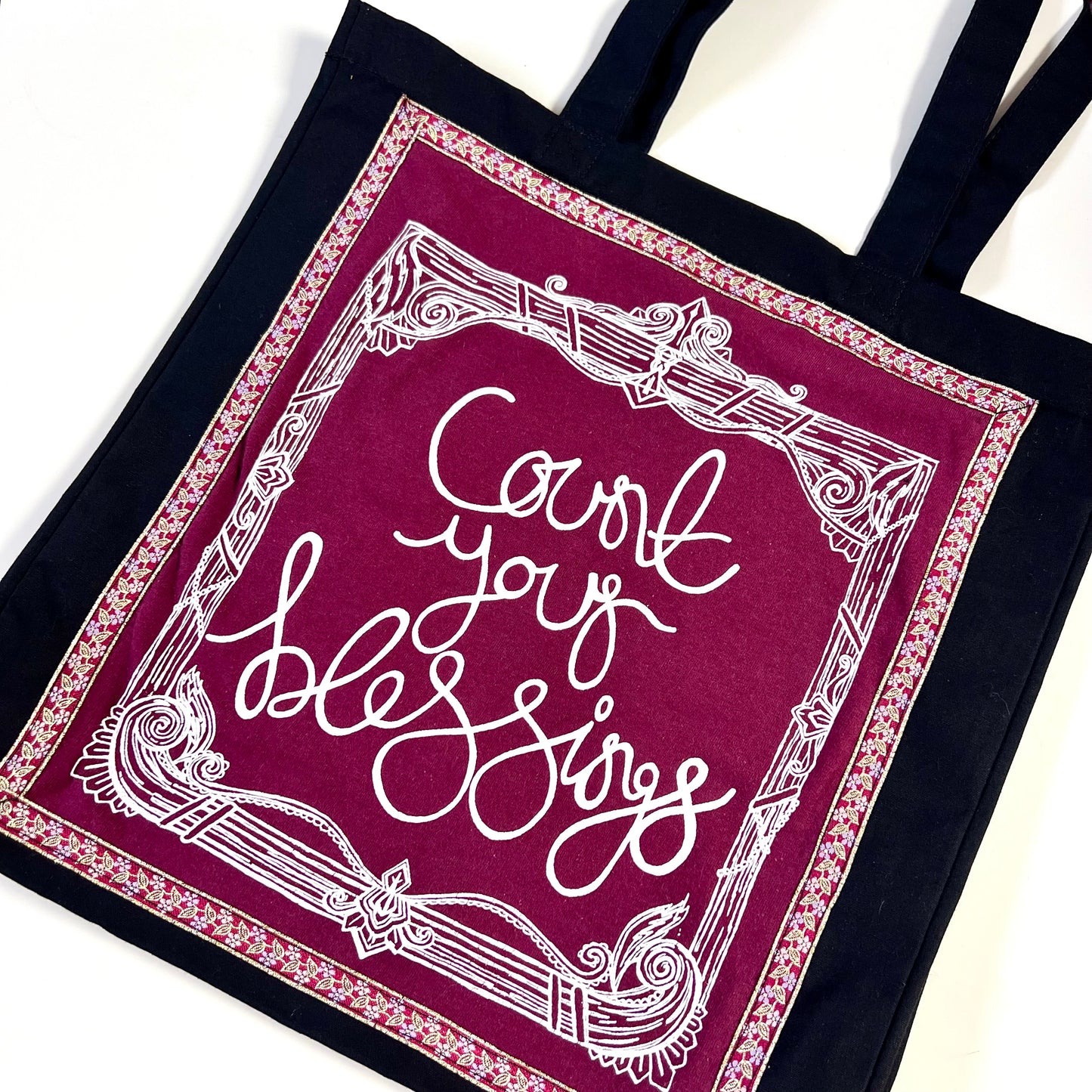 count your blessings tote bag - burgundy