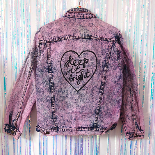 keep it bright pink acid wash denim jacket