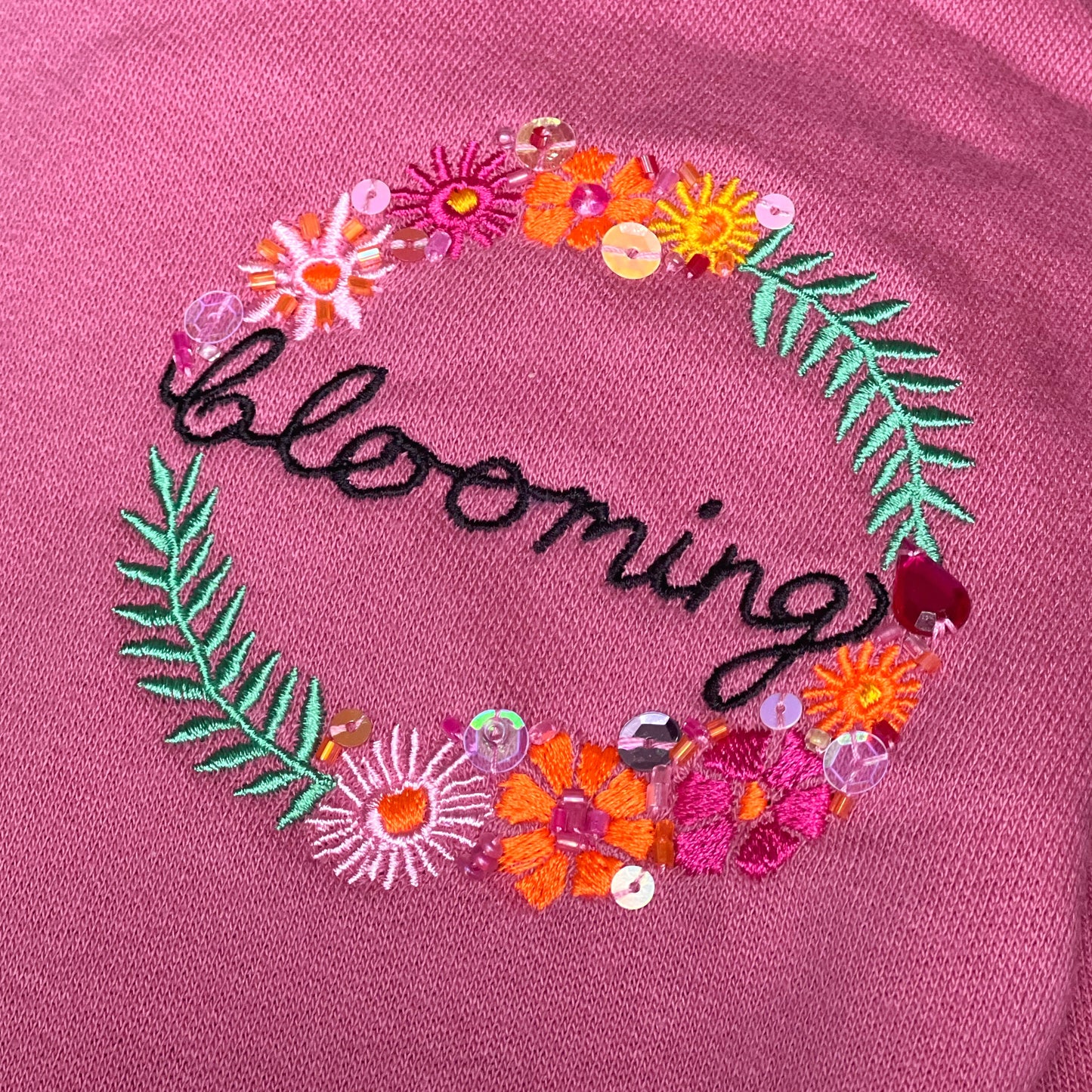 blooming hand-embellished hoodie - pink