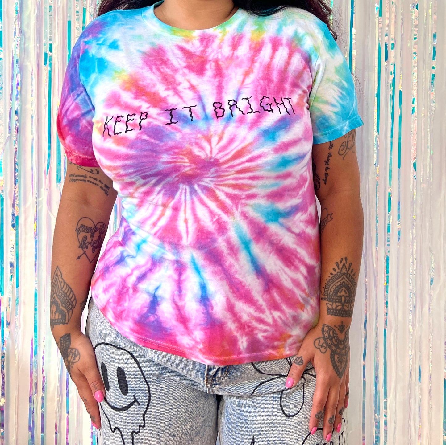 keep it bright rainbow tie-dye t-shirt