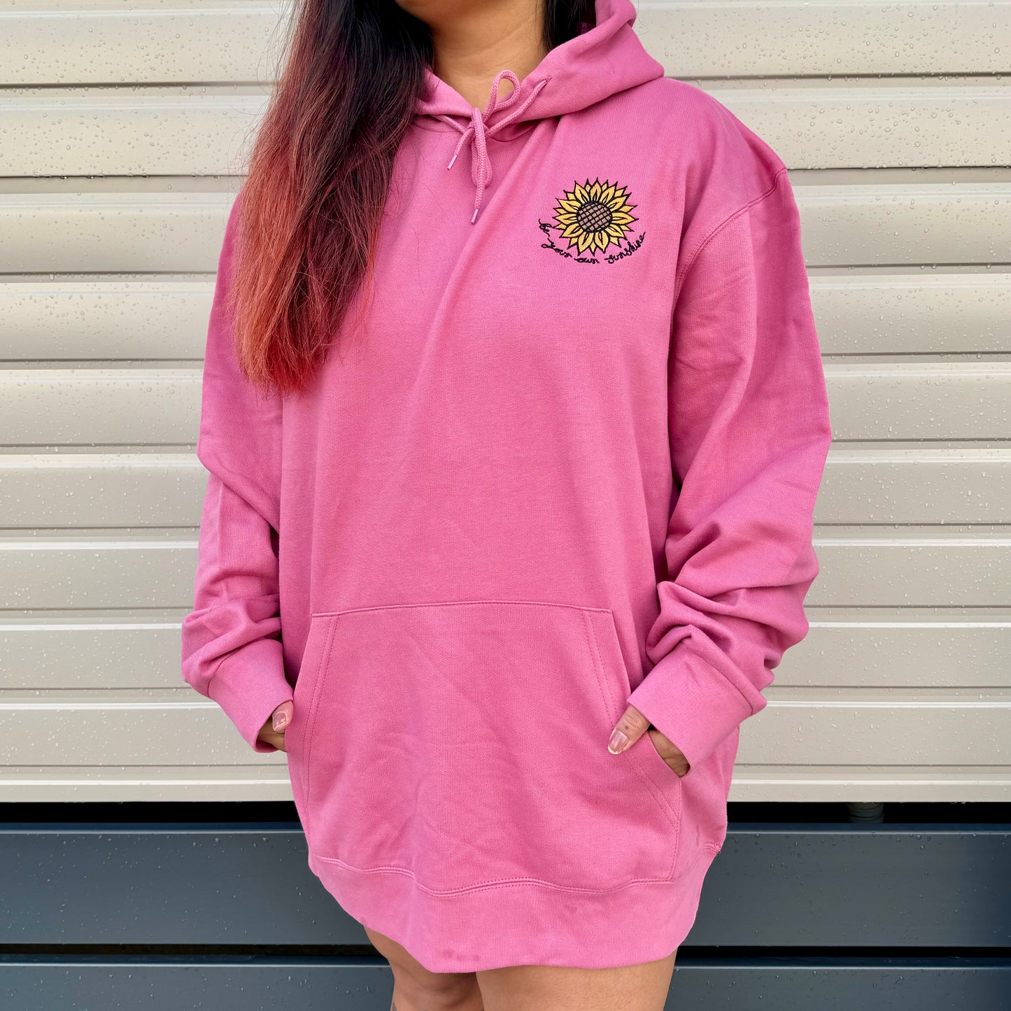 be your own sunshine embroidered hoodie - deep pink