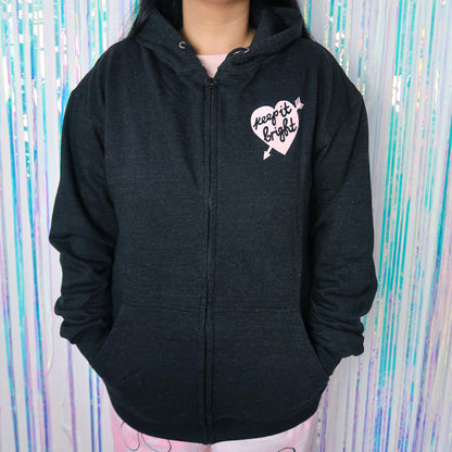 filling my heart with joy zip-up hoodie - black marl