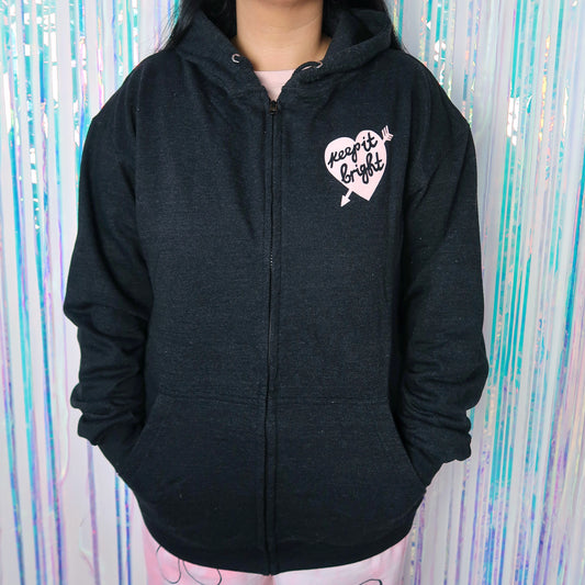 filling my heart with joy zip-up hoodie - black marl