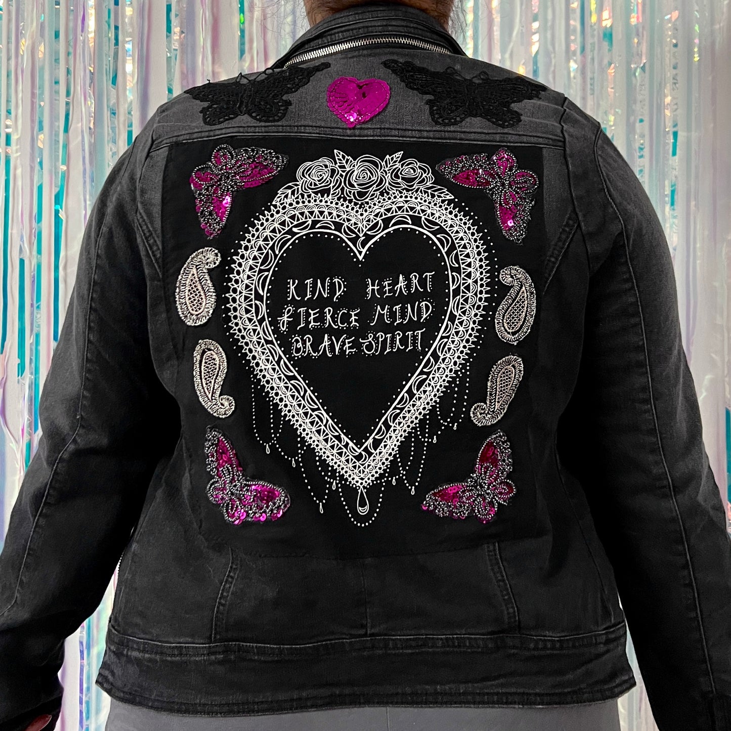 kind heart, fierce mind, brave spirit denim jacket