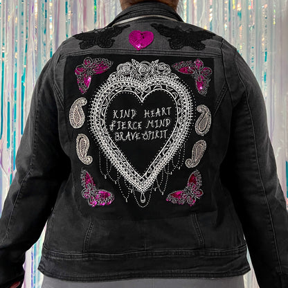 kind heart, fierce mind, brave spirit denim jacket