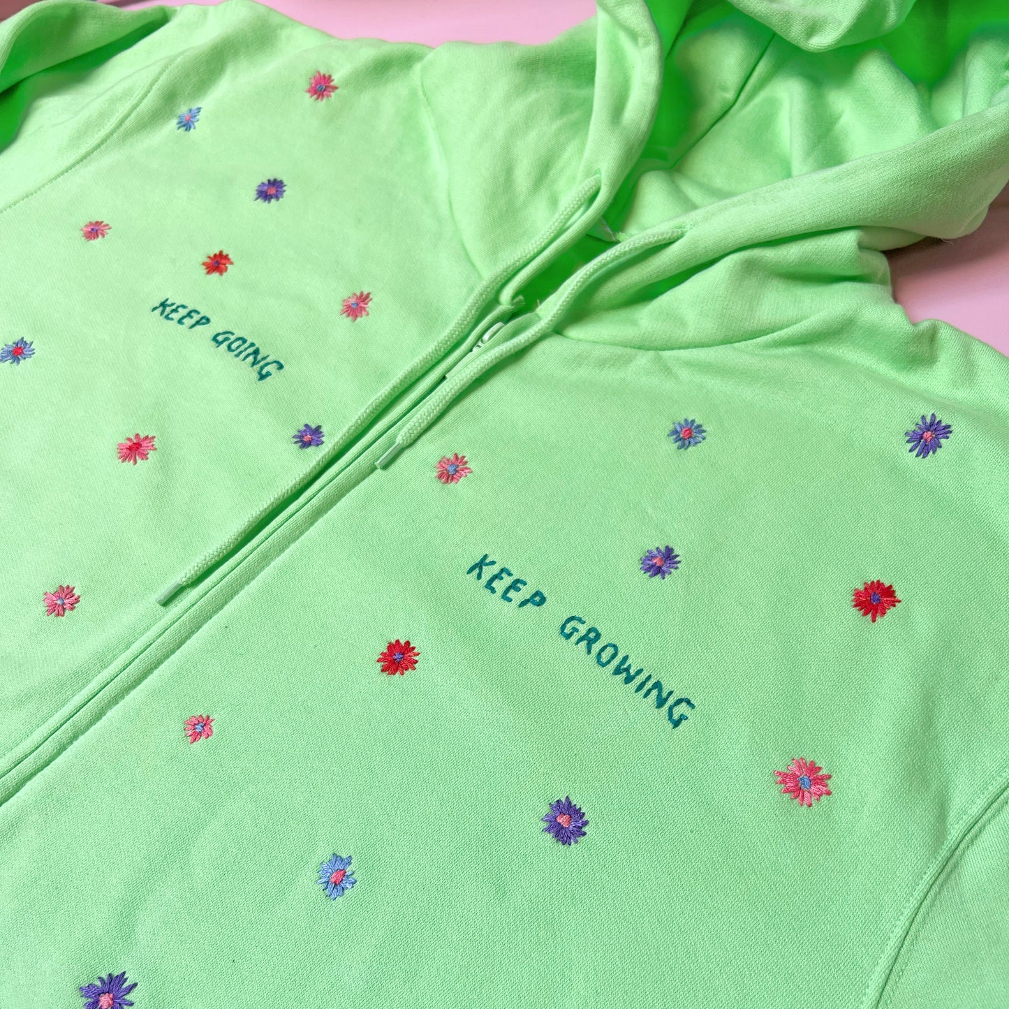 keep going, keep growing hand-embroidered hoodie