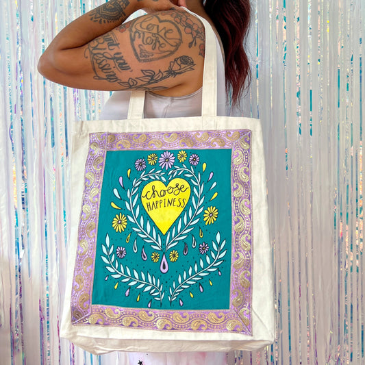 choose happiness tote bag - teal