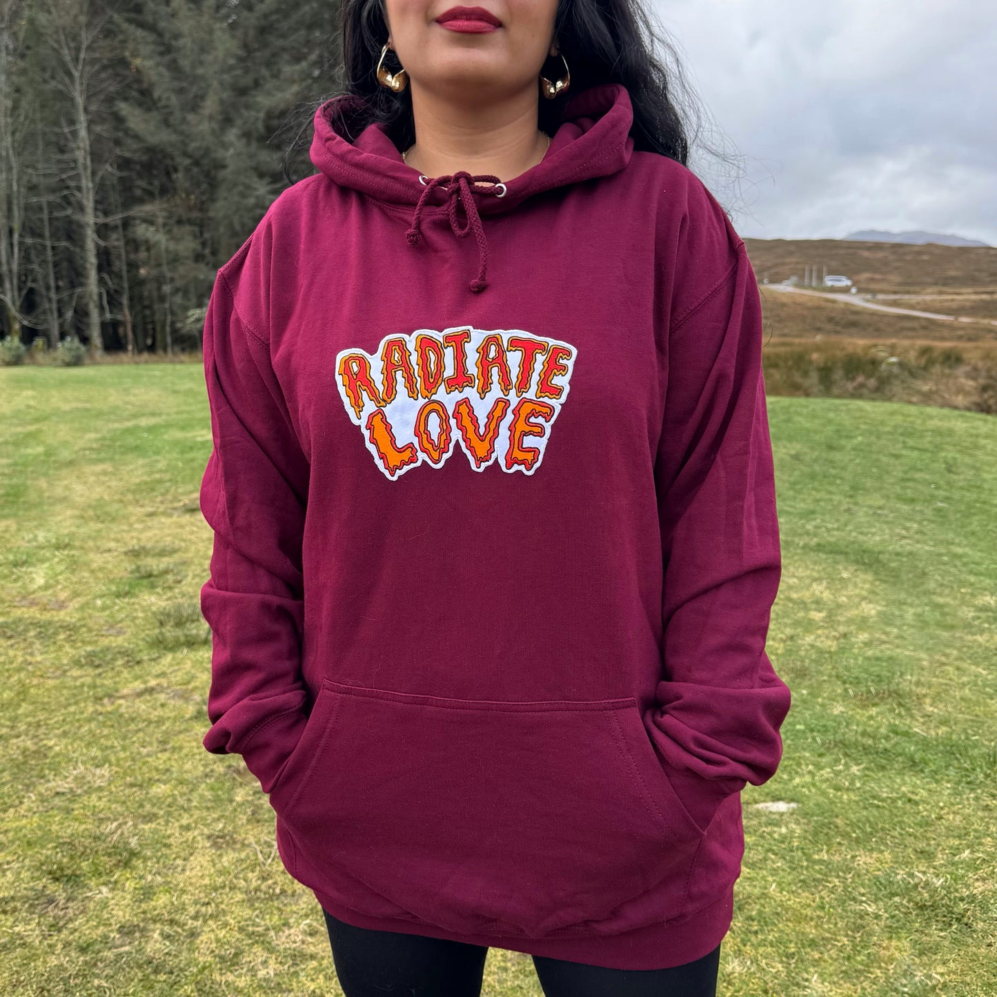 radiate love embroidered hoodie - burgundy