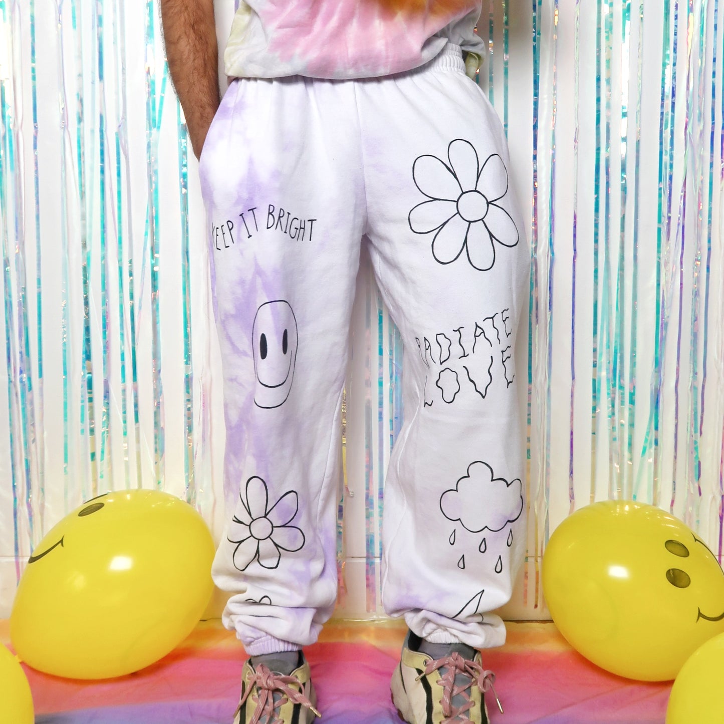 hippie heart tie dye lounge pants - lilac