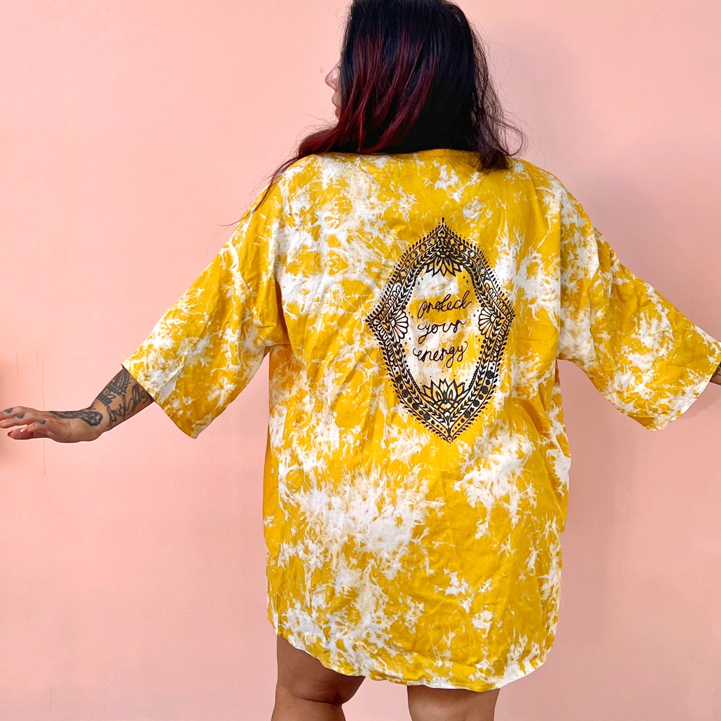 protect your energy tie dye kimono top