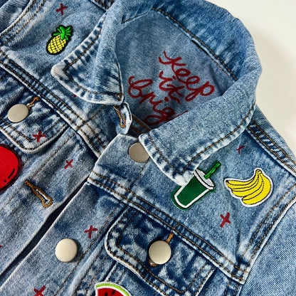 ‘snacks’ kids denim jacket