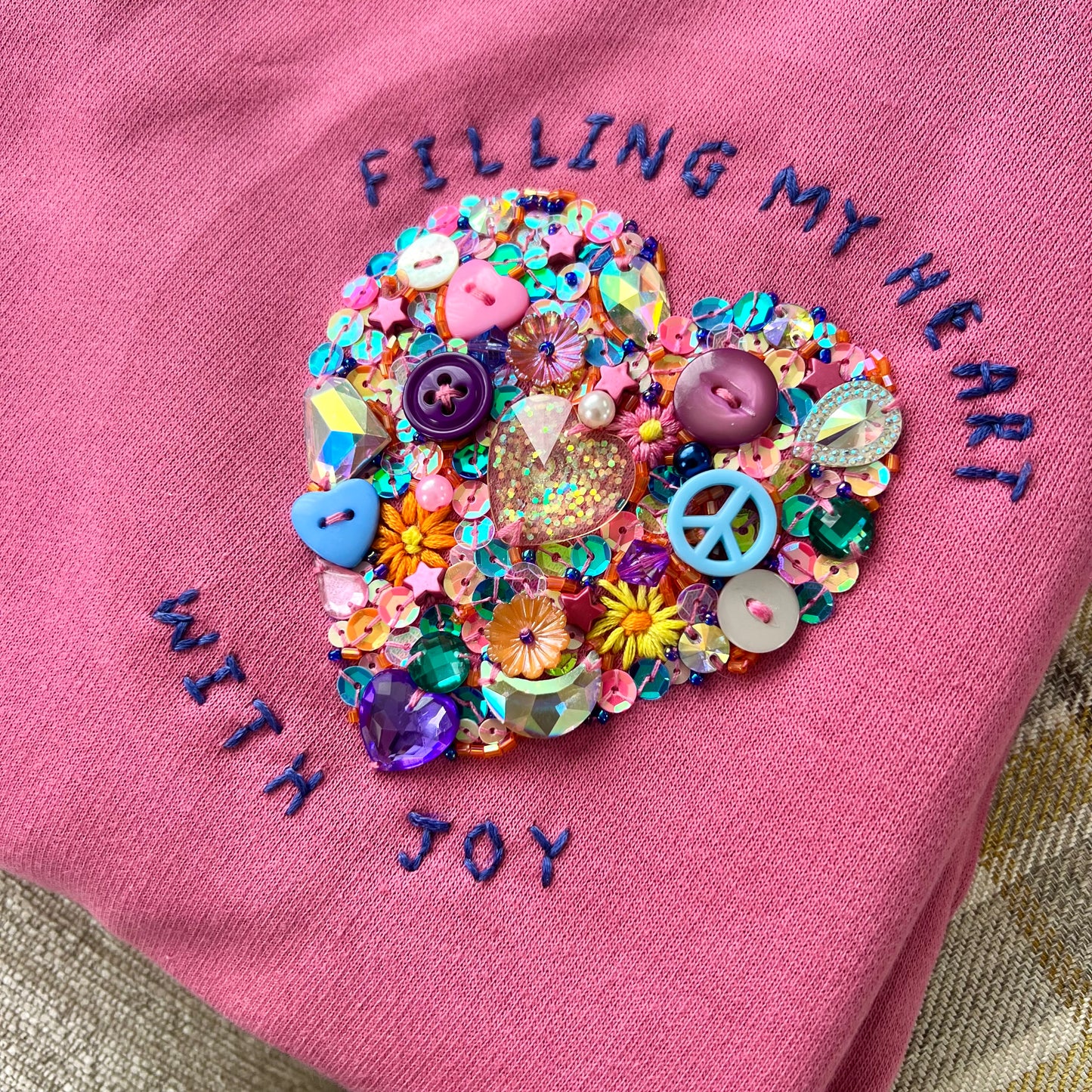 filling my heart with joy - hand-embellished sweatshirt