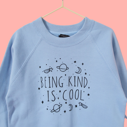 kids being kind is cool crop sweatshirt - blue