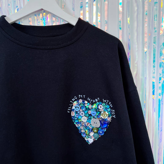 filling my heart with joy - hand-embellished sweatshirt - navy