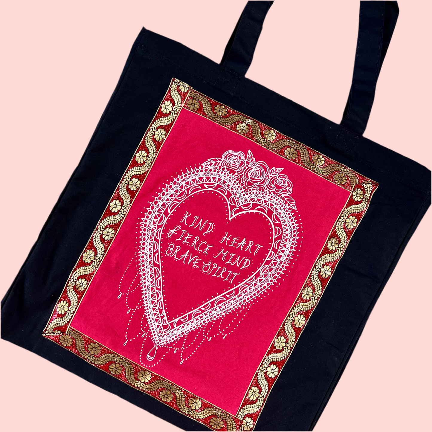 kind heart, fierce mind, brave spirit tote bag - red