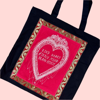 kind heart, fierce mind, brave spirit tote bag - red