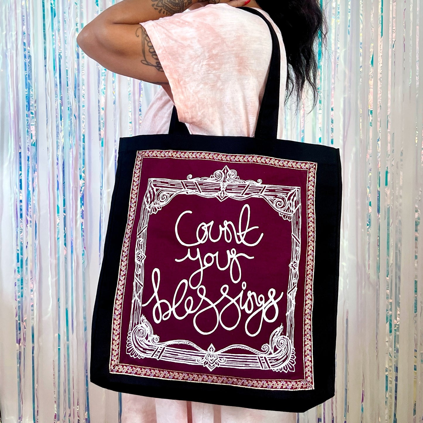 count your blessings tote bag - burgundy