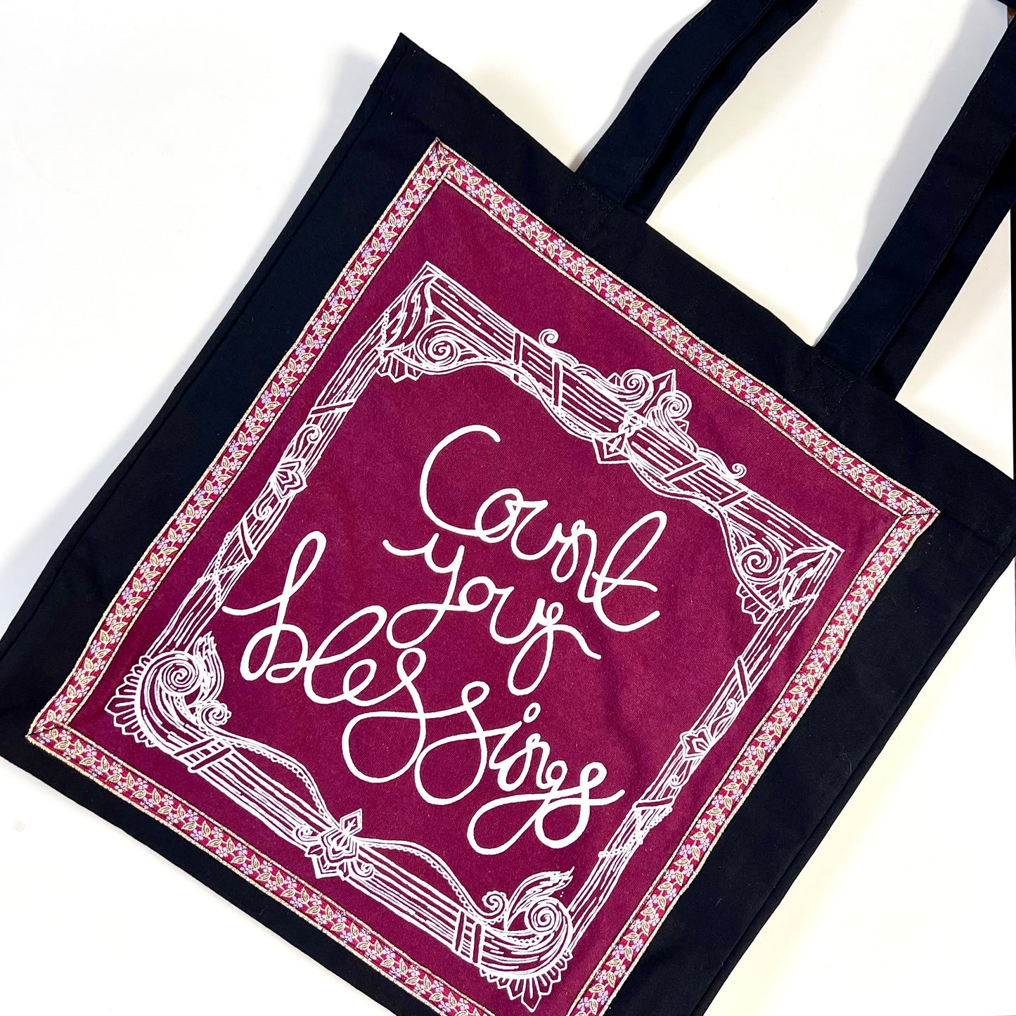 count your blessings tote bag - burgundy