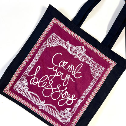 count your blessings tote bag - burgundy