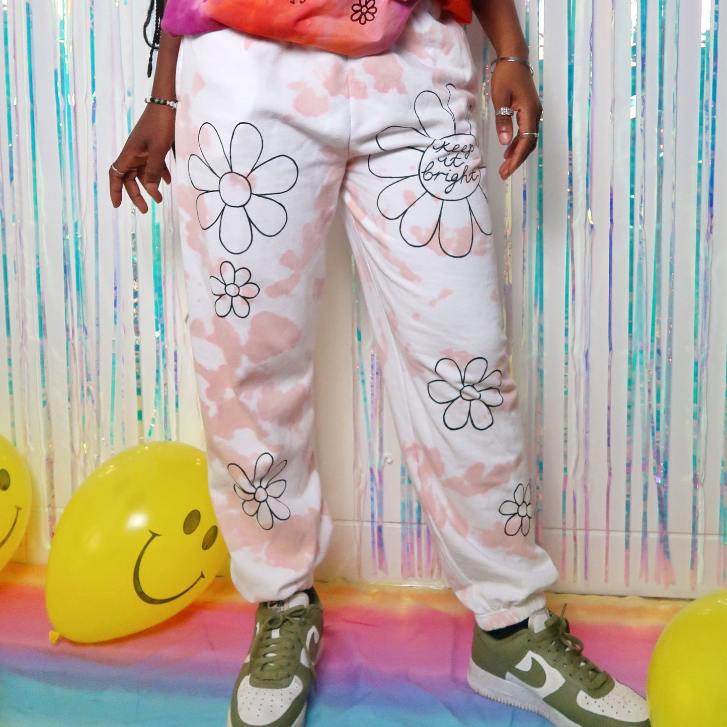 hippie heart tie dye lounge pants / joggers - peach