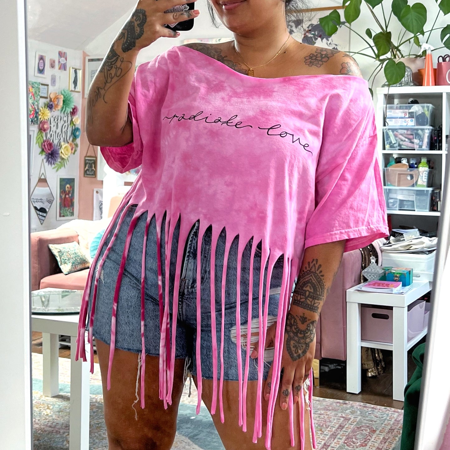 radiate love tie-dye tassel top