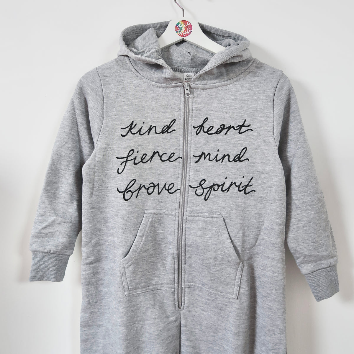 kind heart, fierce mind, brave spirit - kids onesie - grey