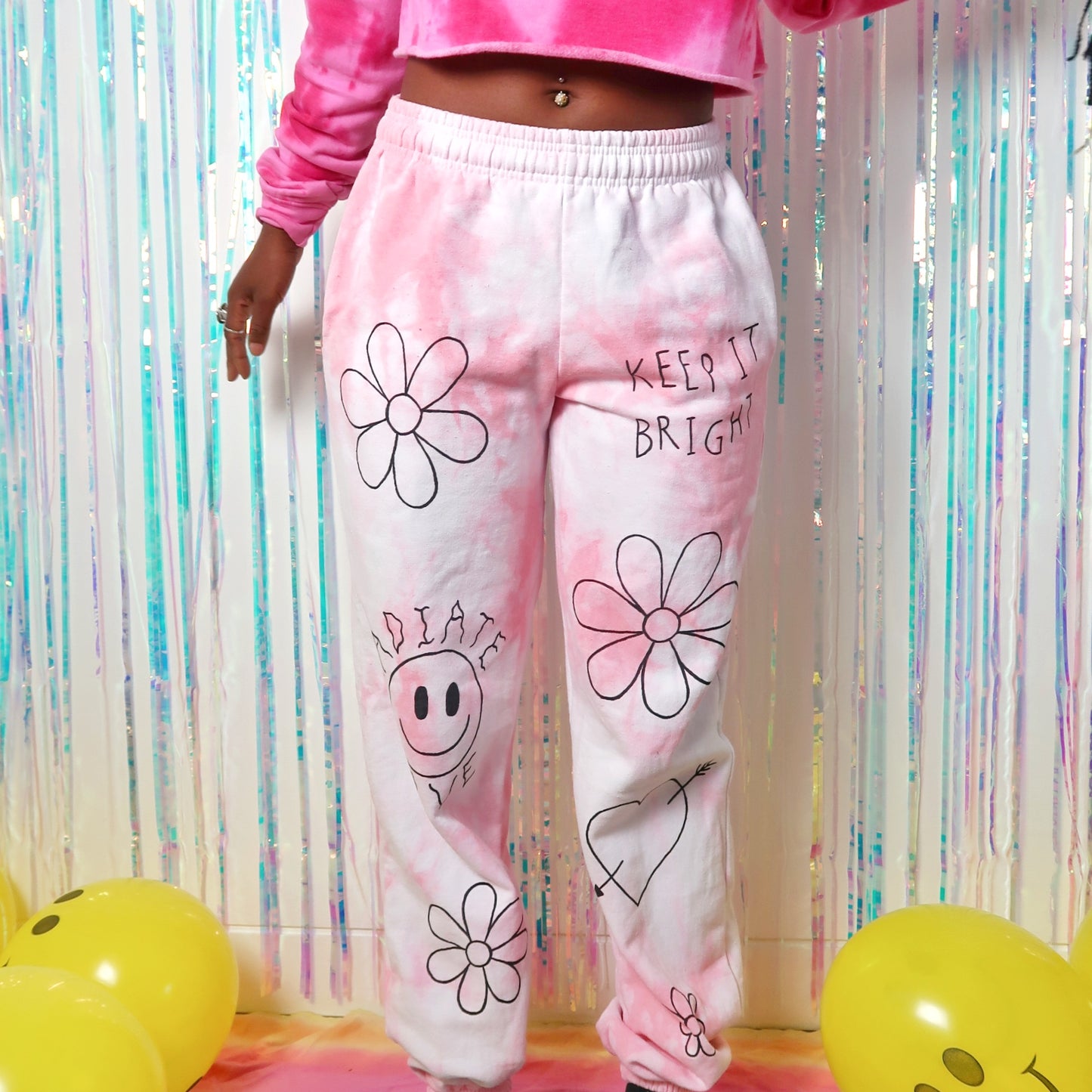 hippie heart tie dye lounge pants - pink