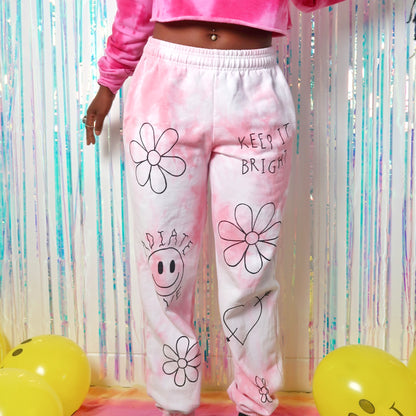 hippie heart tie dye lounge pants - pink