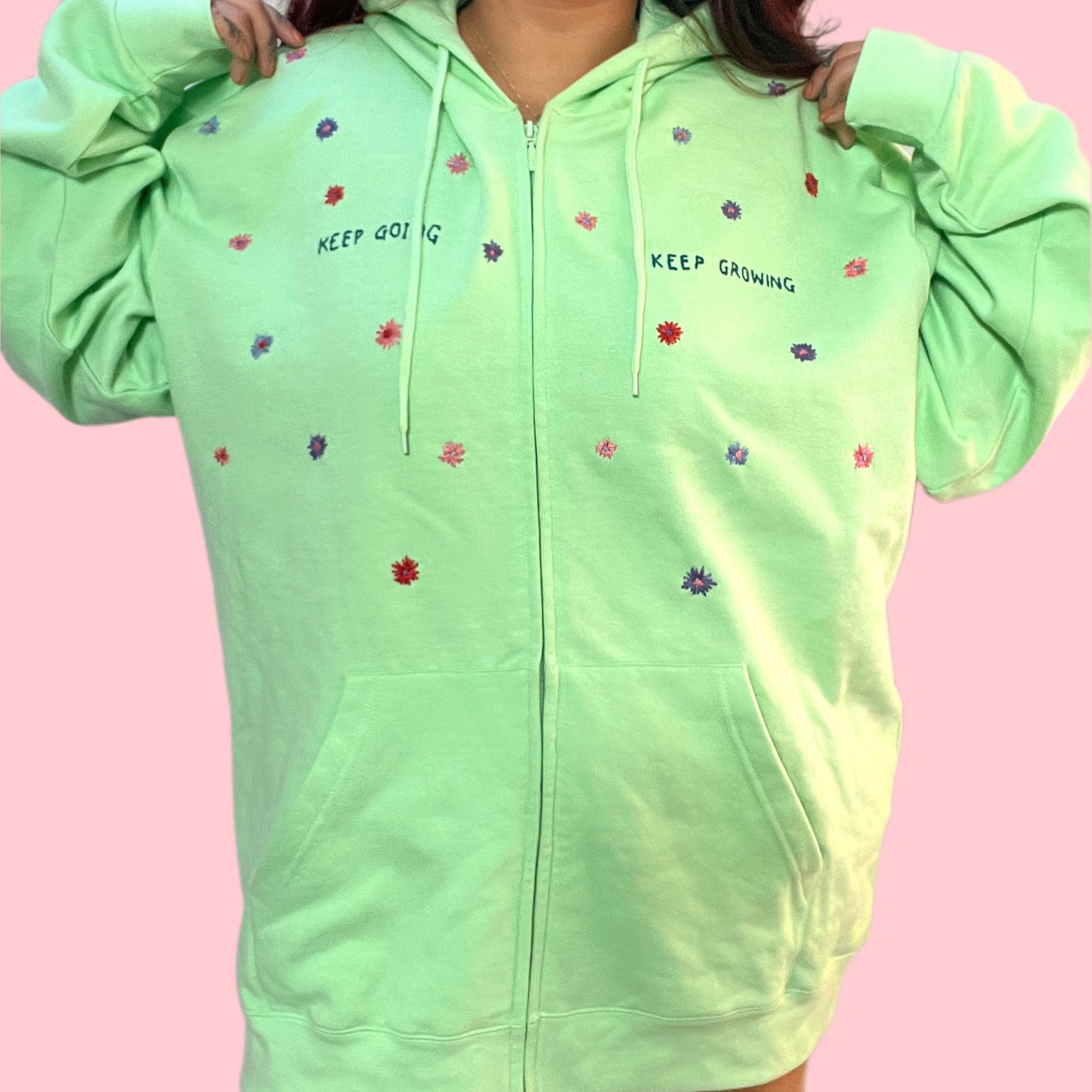 keep going, keep growing hand-embroidered hoodie