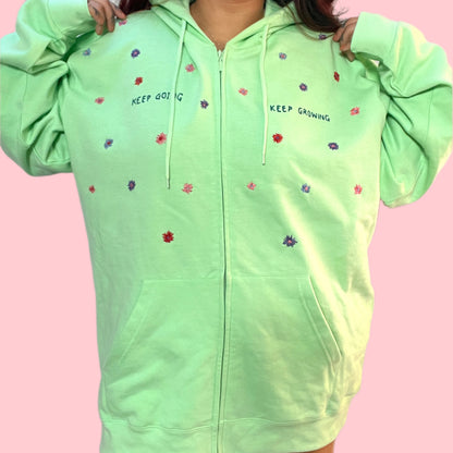 keep going, keep growing hand-embroidered hoodie