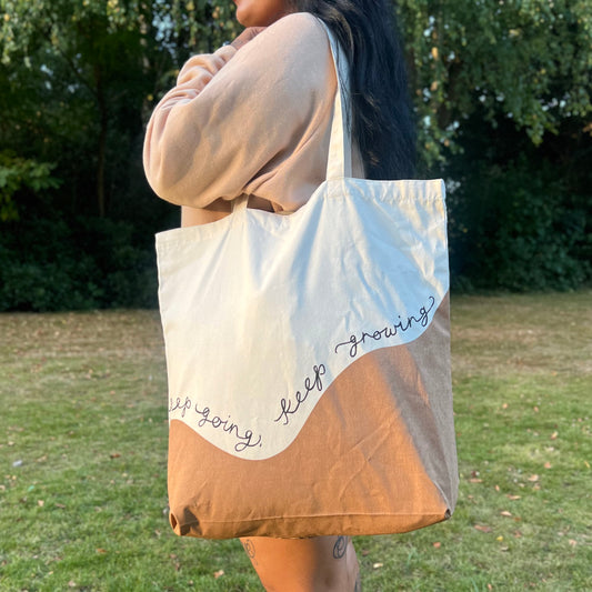 keep going, keep growing tote bag - tan