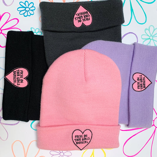 focus on your goals babygirl beanie hats