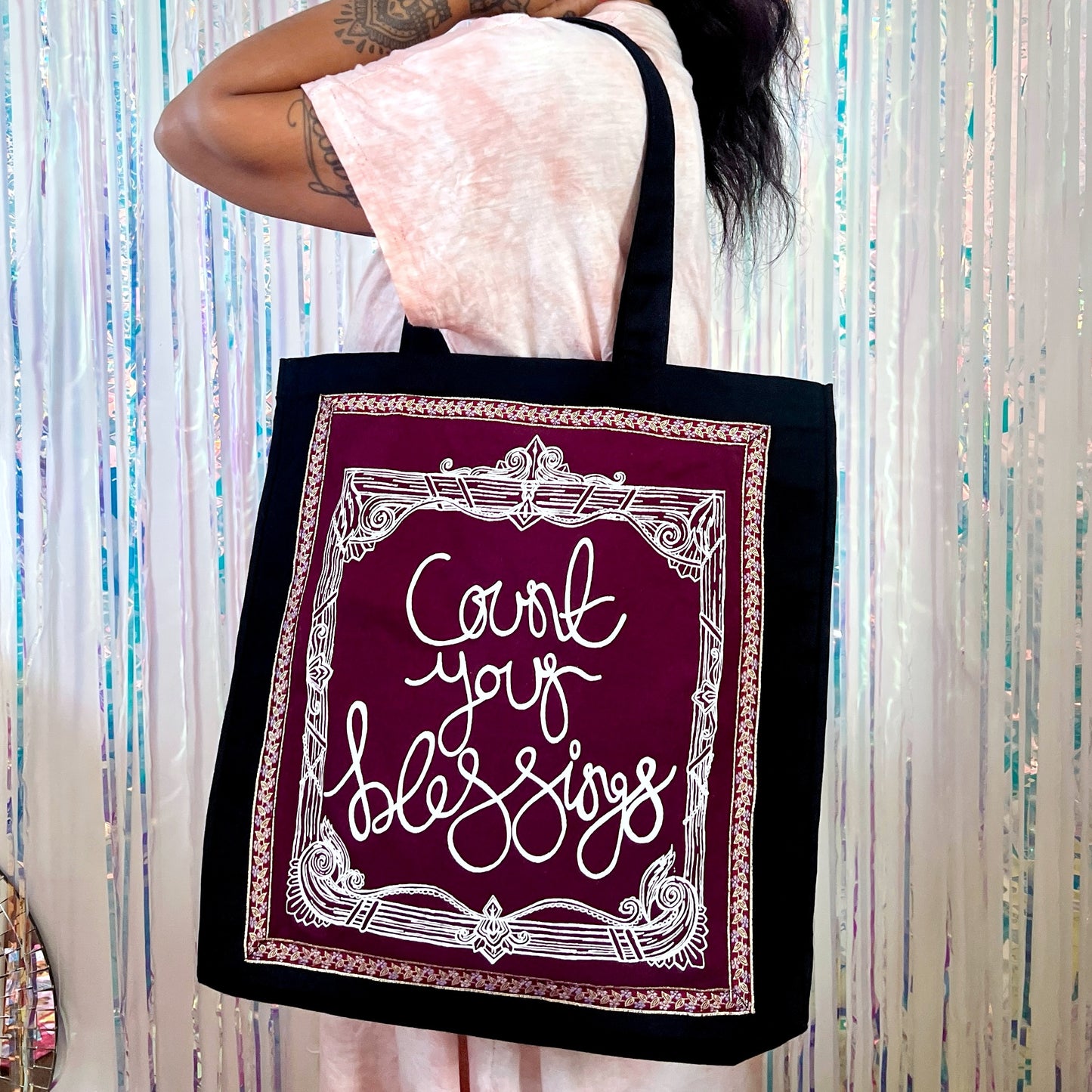 count your blessings tote bag - burgundy
