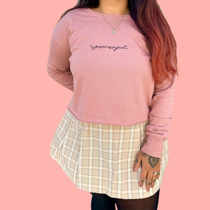 powerful embroidered crop sweatshirt - dusky pink