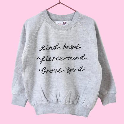 kind heart, fierce mind, brave spirit - kids sweatshirt - grey