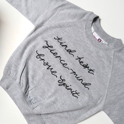 kind heart, fierce mind, brave spirit - kids sweatshirt - grey