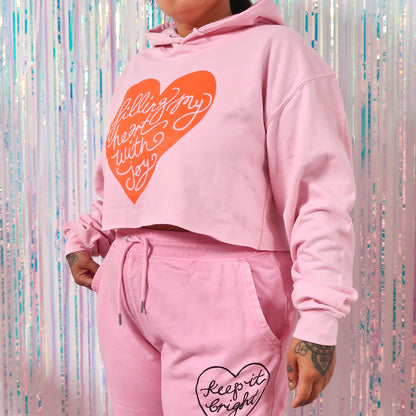 filling my heart with joy crop hoodie - pink & orange
