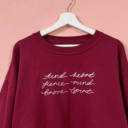 kind heart, fierce mind, brave spirit sweatshirt - burgundy