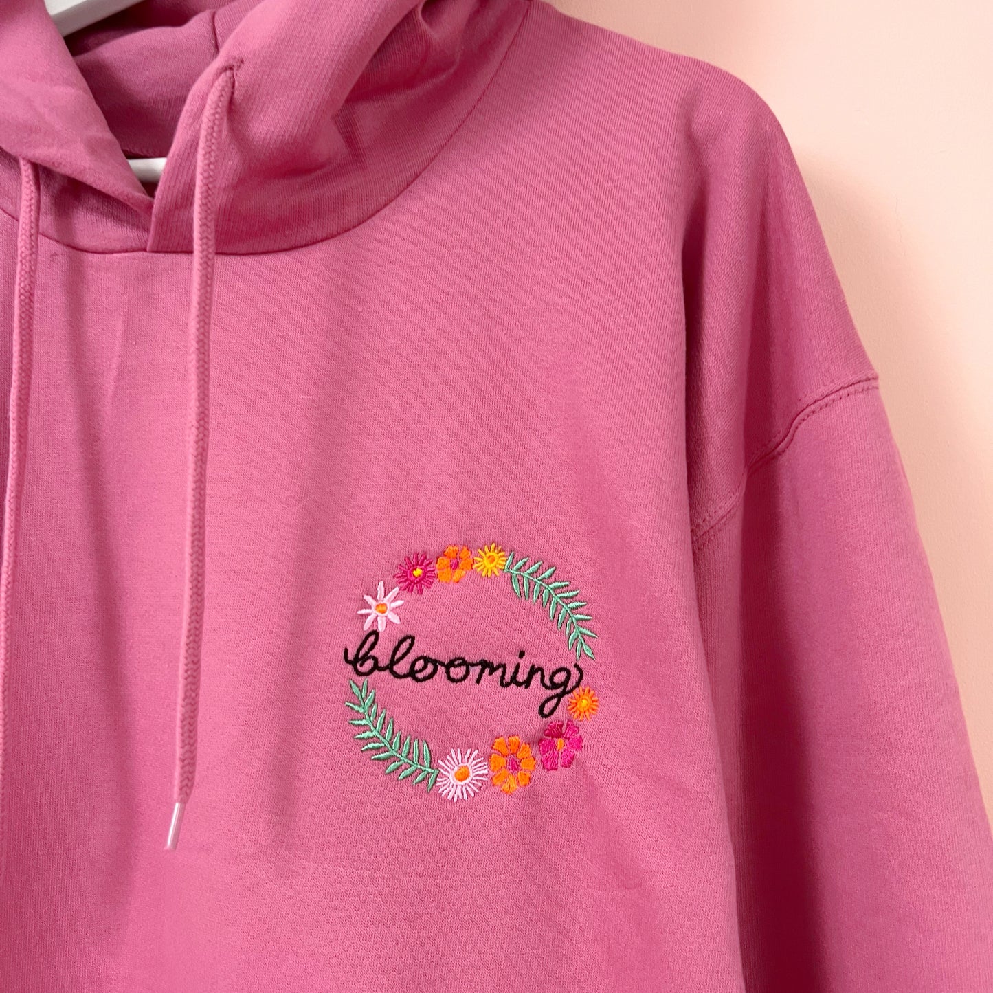 blooming embroidered hoodie - deep pink