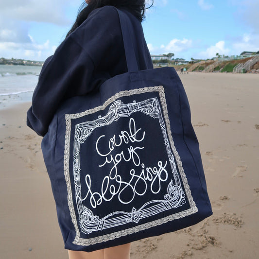 count your blessings tote bag - navy