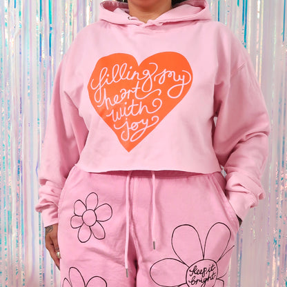 filling my heart with joy crop hoodie - pink & orange
