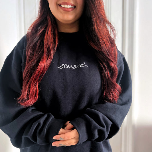 blessed embroidered sweatshirt - navy