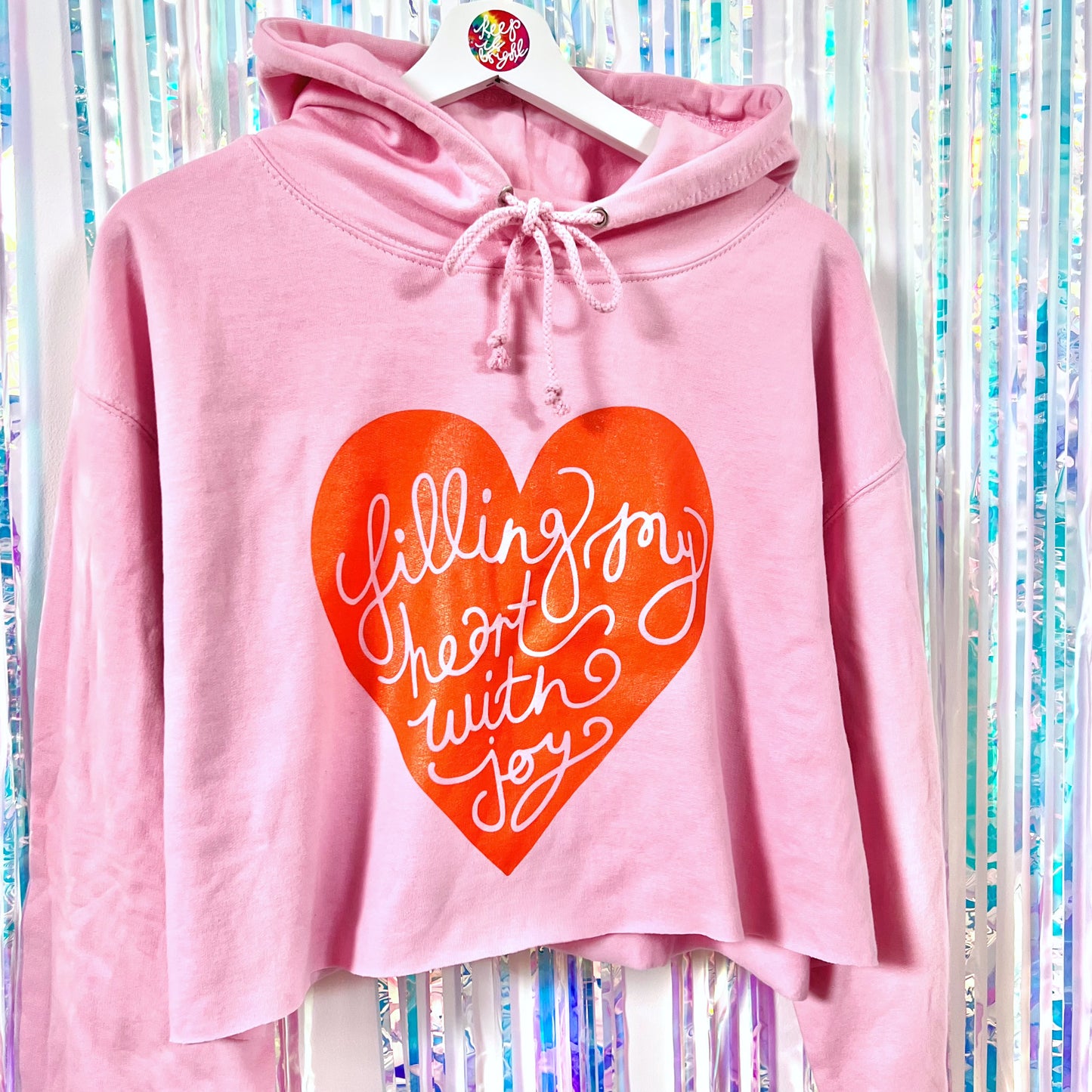 filling my heart with joy crop hoodie - pink & orange