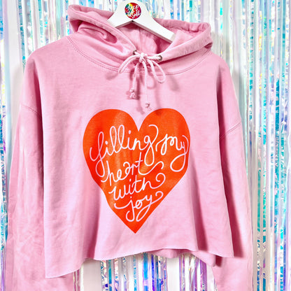 filling my heart with joy crop hoodie - pink & orange