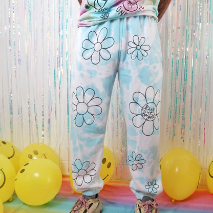 hippie heart tie dye lounge pants - blue