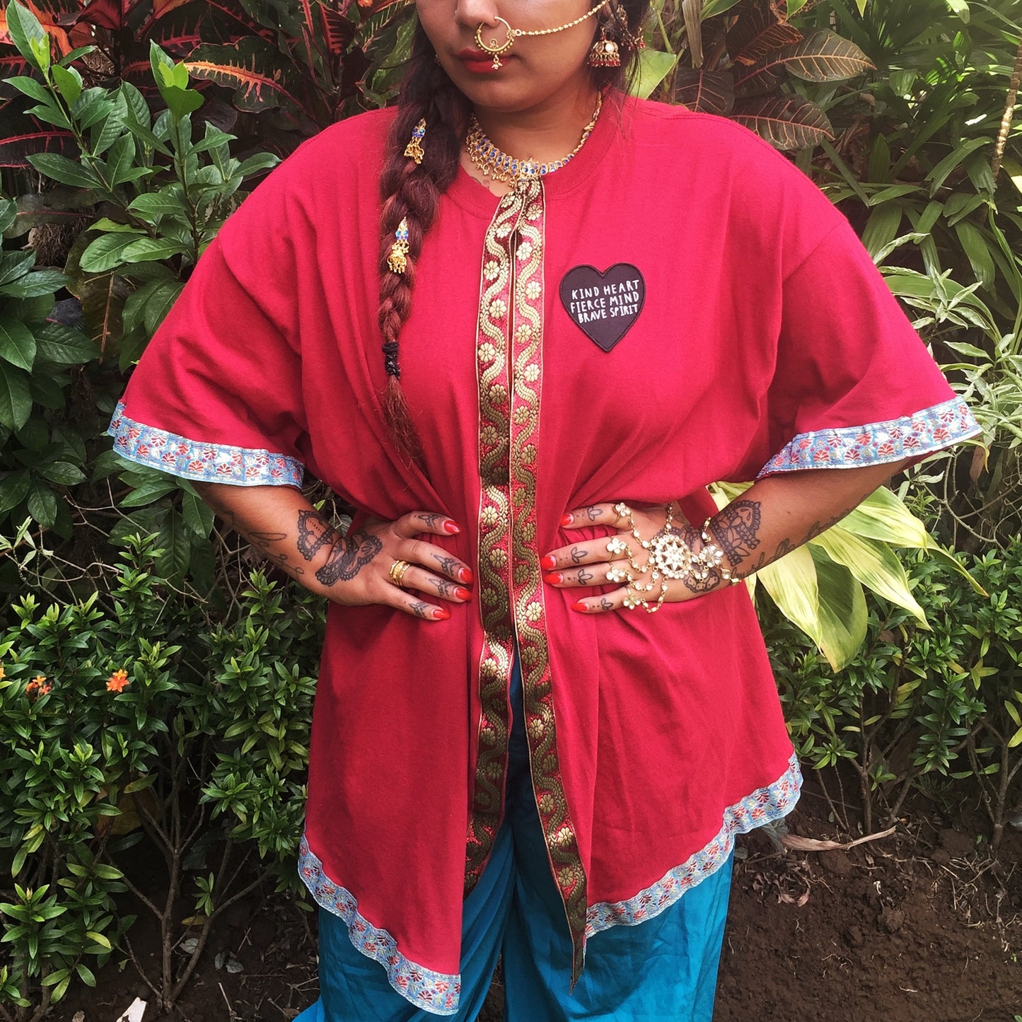 kind heart, fierce mind, brave spirit kimono - red
