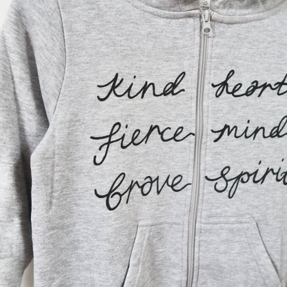 kind heart, fierce mind, brave spirit - kids onesie - grey