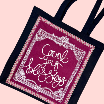 count your blessings tote bag - burgundy
